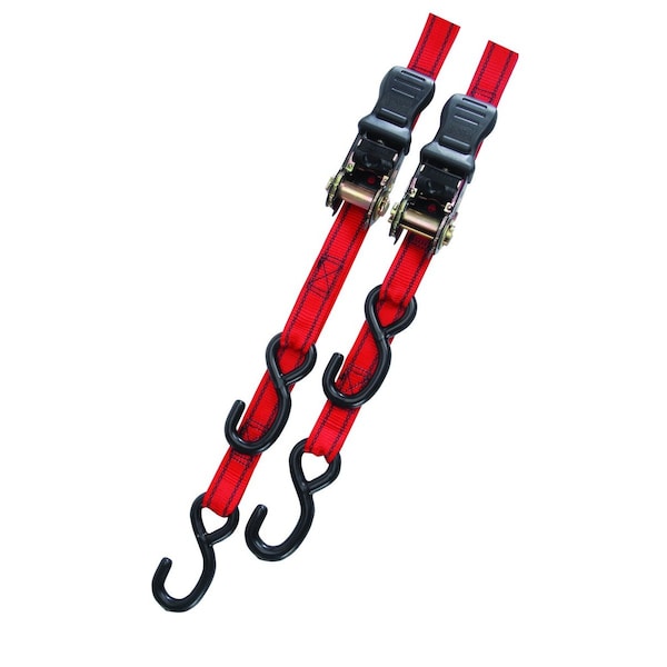 PRO GRIP Ratchet Tie Down, Standard Duty, 6' x 1", w/ Hooks, Red (2 per pack) 3" x5" x13"
